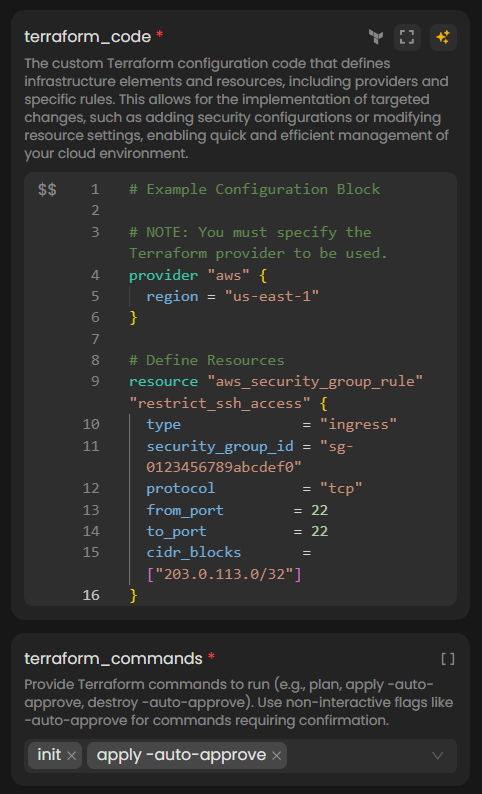 Manually Provide Terraform Code