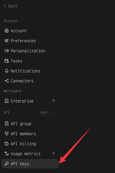 Select Api key Option